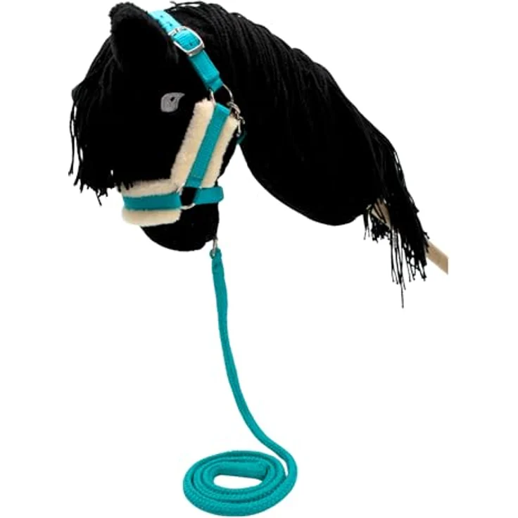 PFIFF Hobby Horse Halfter-Set „Little Lou“, Halfter mit flauschiger Fellunterlage und Führstrick, größenverstellbar, Türkis – Bild 4