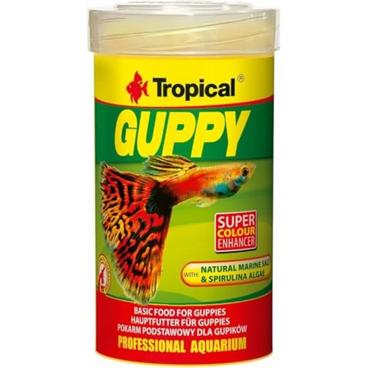 Tropical Guppy Flockenfutter für Guppies und Lebendgebärer, 100ml, mit farbverstärkenden Inhaltsstoffen und verbessertem Immunsystem – Bild 1