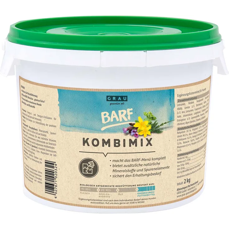 Grau BARF KombiMix, 2kg Ergänzungsfuttermittel für Hunde mit Vitaminen und Mineralien