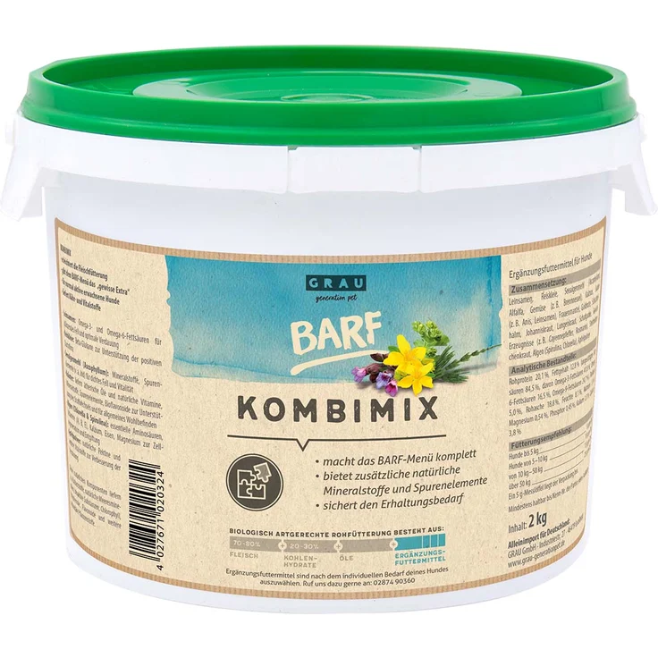 Grau BARF KombiMix, 2kg Ergänzungsfuttermittel für Hunde mit Vitaminen und Mineralien