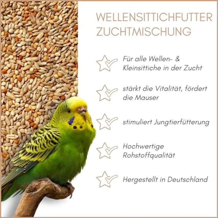 Supravit Wellensittichfutter Zucht 5kg – hochwertige Zuchtmischung für Wellensittiche & kleine Sitticharten, Jungvogelfutter & Mauserfutter zur Förderung der Zucht – Bild 2