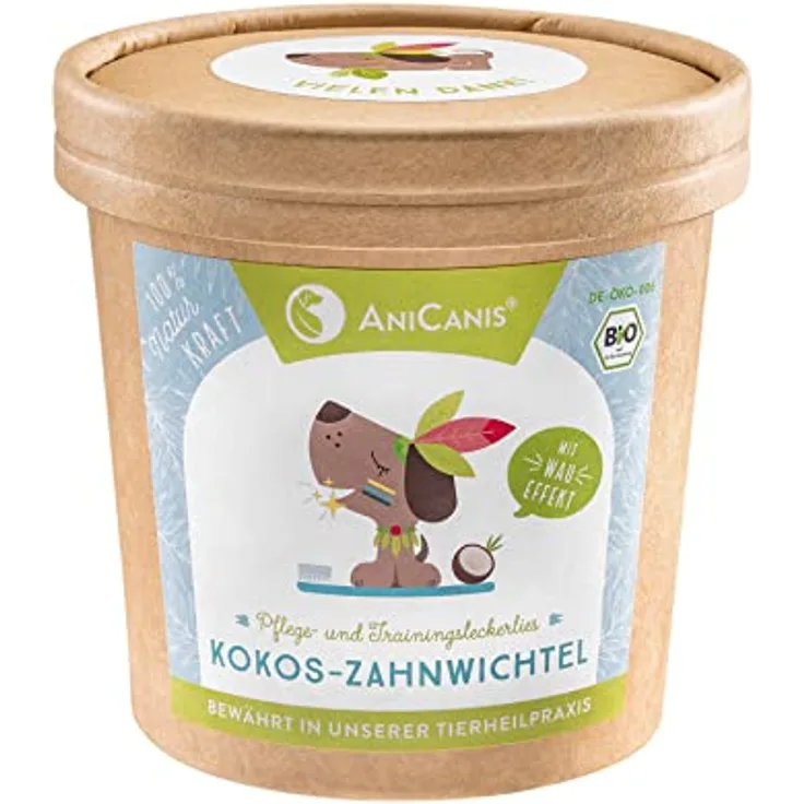 AniCanis Bio Kokos Zahnwichtel für Hunde, fettarm, vegan, purinarm, Trainingssnacks zur Zahnpflege, 150g