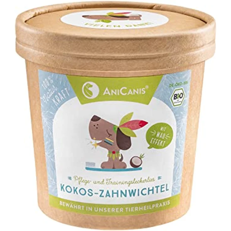 AniCanis Bio Kokos Zahnwichtel für Hunde, fettarm, vegan, purinarm, Trainingssnacks zur Zahnpflege, 150g – Bild 1