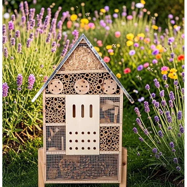 CULT at home Insektenhotel groß XXL stehend - mit Erdspieß - Insektenhaus Gesamthöhe 77 cm – Hummelhaus Wildbienenhaus Bienenhaus Marienkäferhaus Nistkasten und Deko für Garten und Balkon – Bild 3
