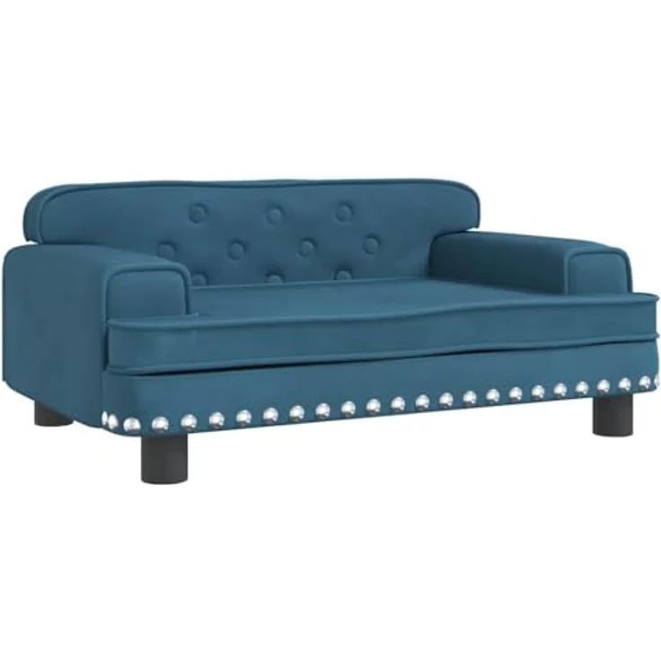 vidaXL Hundekorb Hundebett Blau 70x45x30 cm Samt Körbchen Hundesofa mit massivem Kiefernholzrahmen – Bild 2