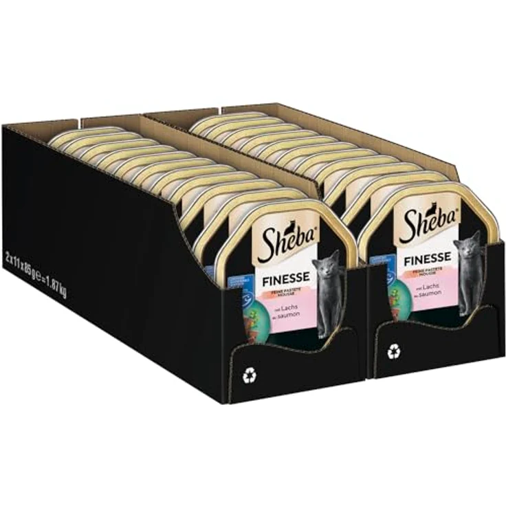 SHEBA® Schale Finesse Pastete/Mousse mit Lachs MSC, 2 x 85g Katzen-Nassfutter, nachhaltig gefangener Fisch – Bild 1