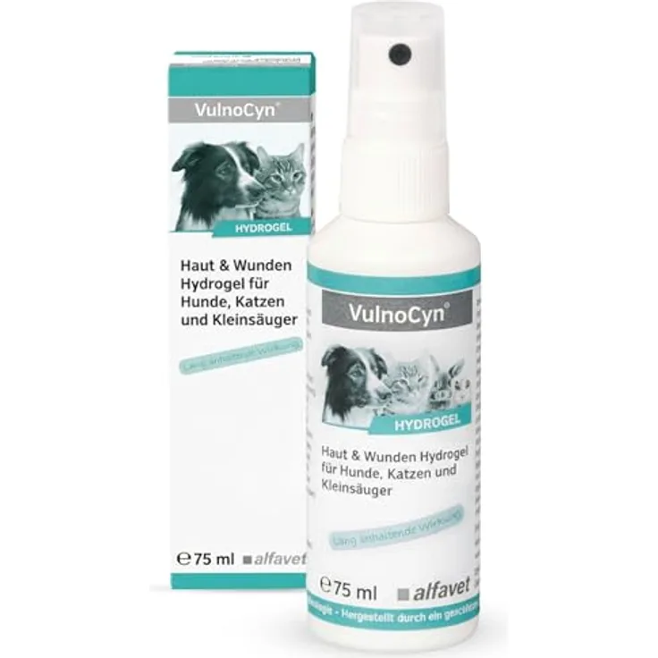 Alfavet VulnoCyn Hydrogel 75 ml, Haut- & Wundenspray für Hunde, Katzen & Kleinsäuger, pH-neutral, alkohol- und antibiotikafrei, langanhaltende Wirkung gegen Bakterien, Viren & Pilze