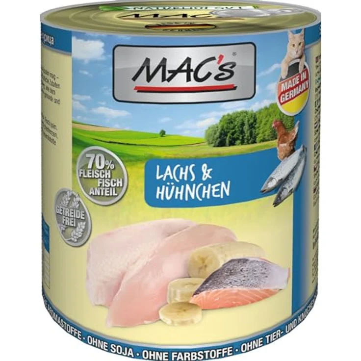MAC's Cat Lachs und Huhn, getreidefreies Katzen-Nassfutter, 6x800g – Bild 2
