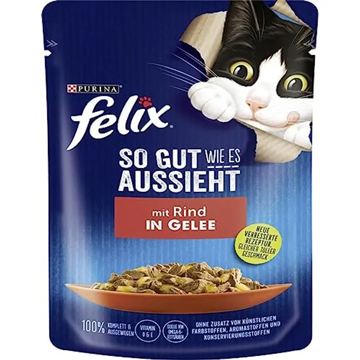 Nestle Niemcy Felix Nassfutter für Katzen, 85 g, 100% natürliche Zutaten, getreide- und glutenfrei, ohne Konservierungsstoffe, handzubereitet, 24 Portionen