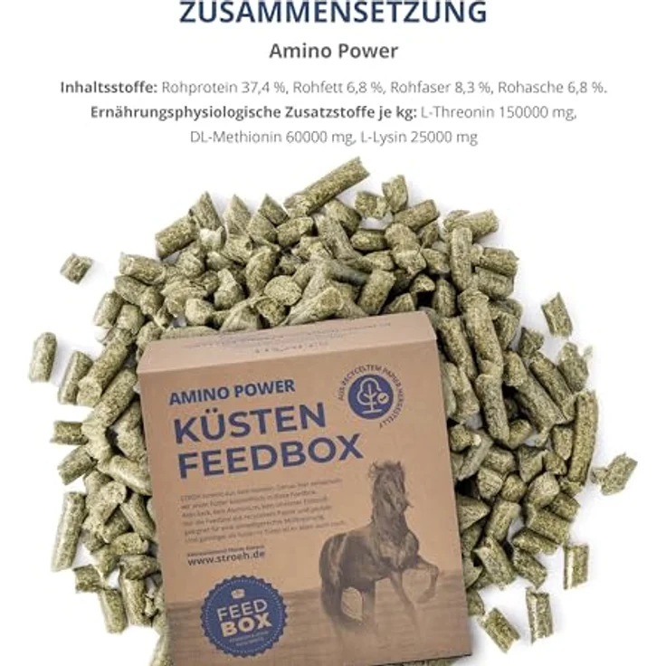 STRÖH Amino Power Pferd (4,5 kg), getreidefreies Ergänzungsfutter mit essenziellen Aminosäuren und Spirulina, Muskelaufbau für Sport- und Jungpferde, nachhaltige Verpackung – Bild 2
