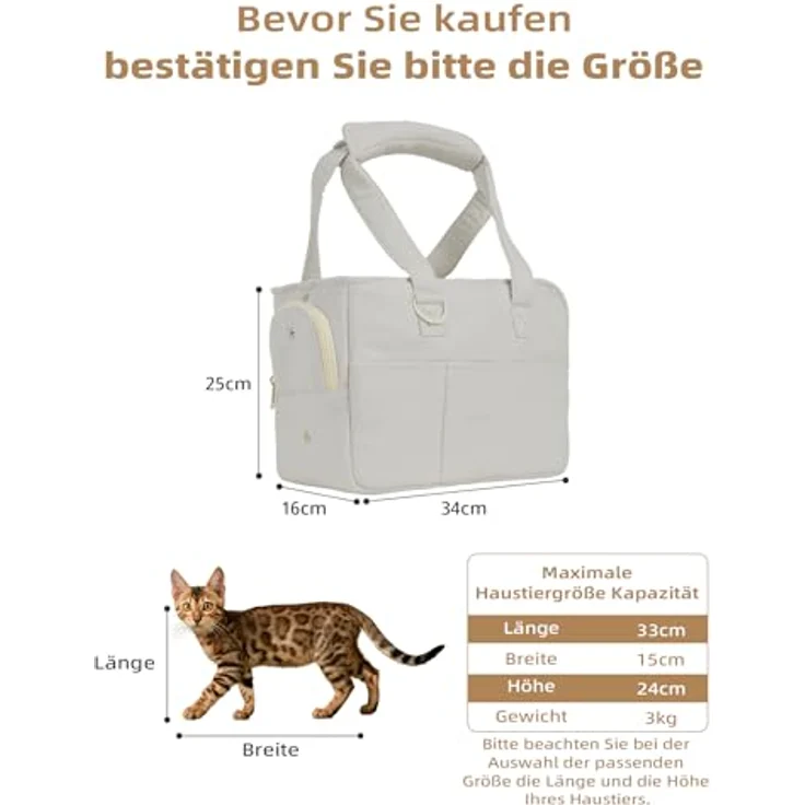 ONECUTE Hundetrage für kleine Hunde, Kaninchen und Katzen, mit 5 großen Taschen, atmungsaktiver Baumwolltasche, zusammenklappbar, Soft Sided Travel Puppy Carrier, grau, 34 * 16 * 25 cm – Bild 2