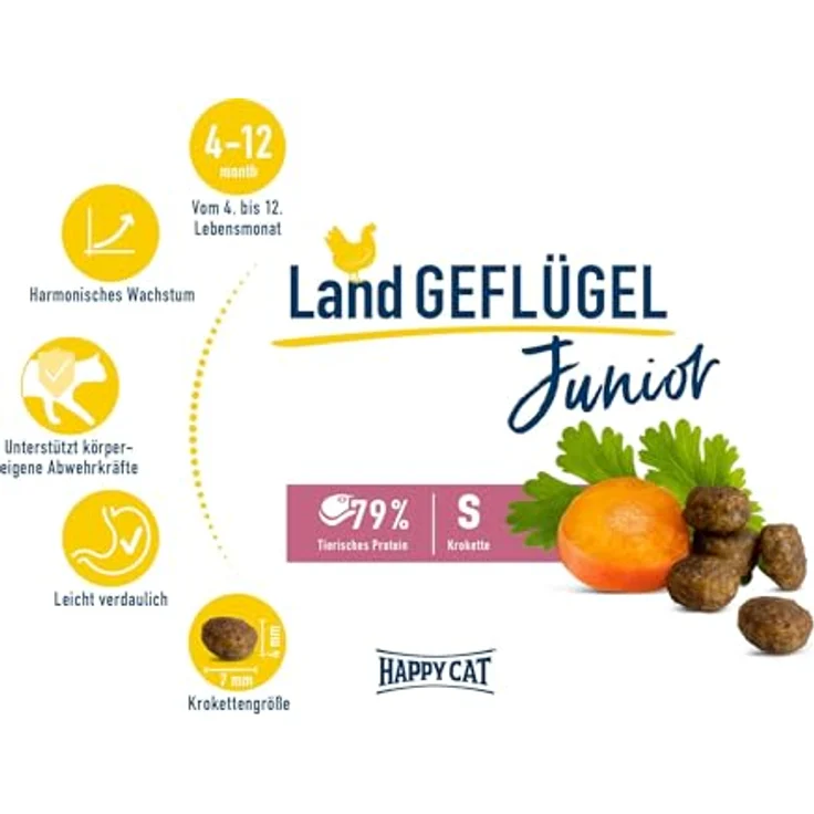 Happy Cat 70539 Young Junior Land Geflügel, Katzen-Trockenfutter für Jung-Katzen ab 4 Monaten, 1,3 kg, hochwertige bio-zertifizierte Zutaten, made in Germany – Bild 3