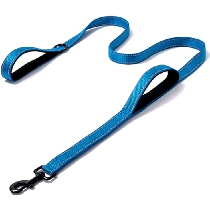 Eyeleaf Hundeleine, 1,5 m, reflektierend, gepolstert, doppelter Griff, strapazierfähig, Nylon, schwarz für mittlere und große Hunde – Bild 1