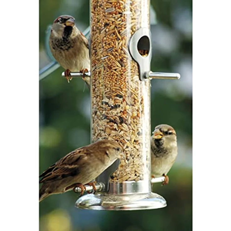 dobar Großer Futtersäule mit Vier Futterplätzen für Vögel, XL-Futterspender für Wildvögel zum Aufhängen, 9,5 x 9,5 x 39 cm, Metall – Bild 6