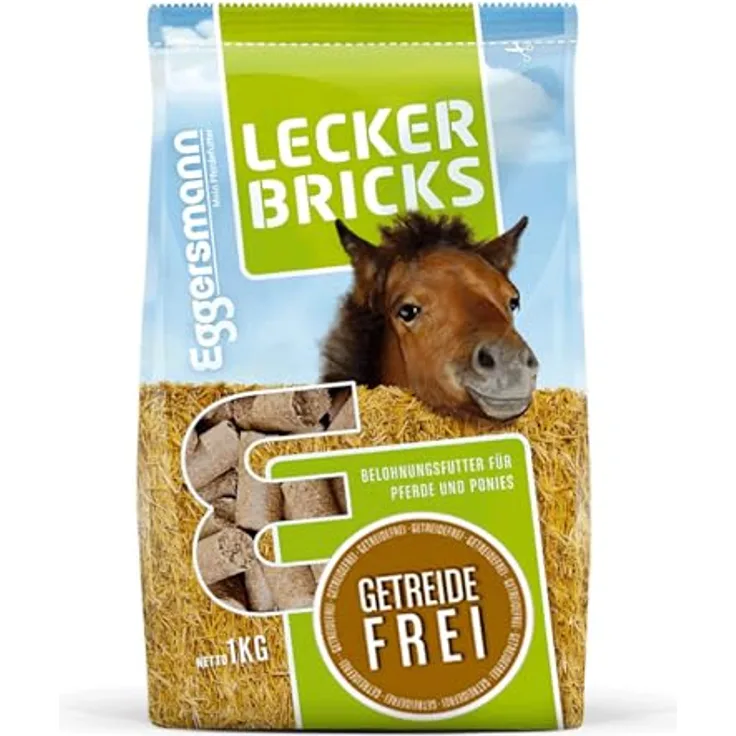 Eggersmann Mein Pferdefutter 1kg Lecker Bricks, Getreidefreie & kalorienarme Pferde-Leckerlis, für Pferde & Ponys, höchste Qualität, ideal als Belohnung