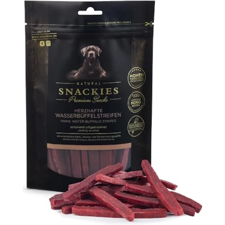 NATURAL SNACKIES Premium Snacks für Hunde, Feine Wasserbüffelstreifen, ohne Getreide, Zucker und künstliche Zusätze, schonend luftgetrocknet, 170g – Bild 1