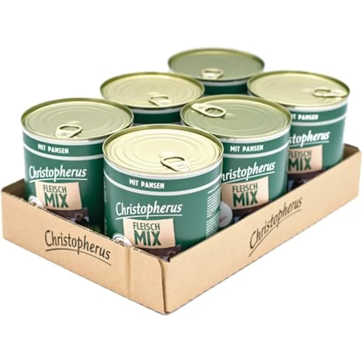 Christopherus Fleischmix, Nassfutter mit Pansen, Getreidefrei, 6 x 800 g Dosen für Hunde – Bild 1