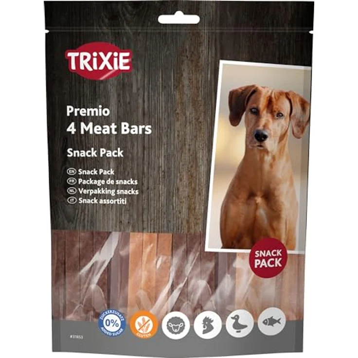 TRIXIE Premio 4 Meat Bars, Hundeleckerli mit Huhn/Ente/Lamm/Lachs, ohne Zuckerzusatz und Gluten, 4 x 100 g – Bild 1