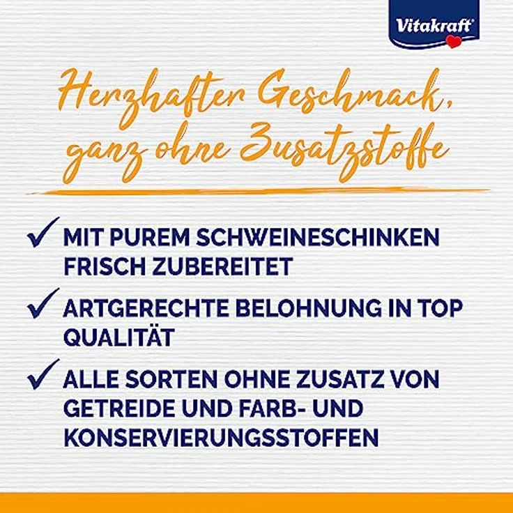 Vitakraft Pure Ham Strips, Hundeleckerli mit 100% magerem Schweinefleisch, zuckerfrei, 80g, wiederverschließbarer Beutel – Bild 2