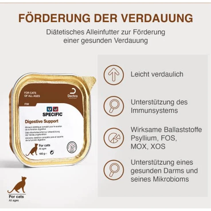 SPECIFIC® Digestive Support (FIW) 7x100g, Nassfutter für Katzen zur Verbesserung der Darmflora, hoher Vitamin- und Mineralstoffgehalt, mit Postbiotika, für alle Altersklassen, DECHRA Veterinary Products – Bild 2
