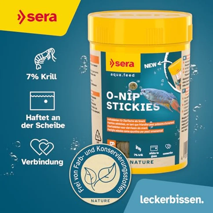 sera O-Nip Stickies 100 ml (62 g), haftende Leckerbissen-Tabs für Zierfische mit Mückenlarven, Tubifex & 7% Krill, nährstoffreich und ideal zur Fütterungsbeobachtung am Aquarium – Bild 2