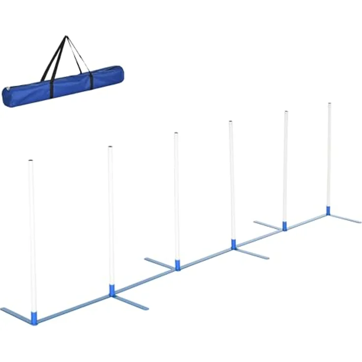 PawHut Agility Set Hunde 6-teiliges klappbares Trainingszubehör mit 6 Slalomstangen, Tragetasche und flexiblem Design für Koordinationstraining – Bild 1