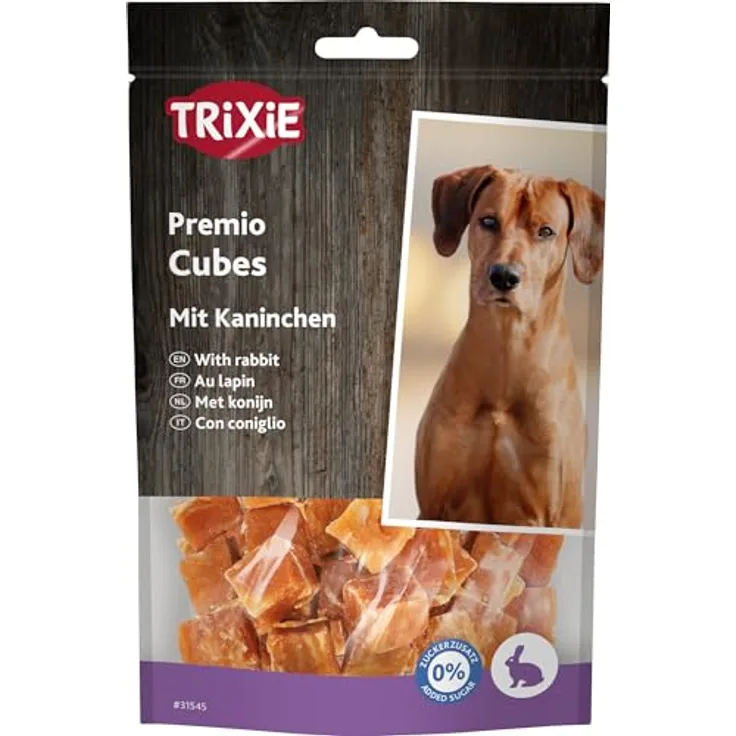 Trixie PREMIO Rabbit Cubes, 100 g, mit 70% Kaninchenfleisch, wiederverschließbarer Beutel