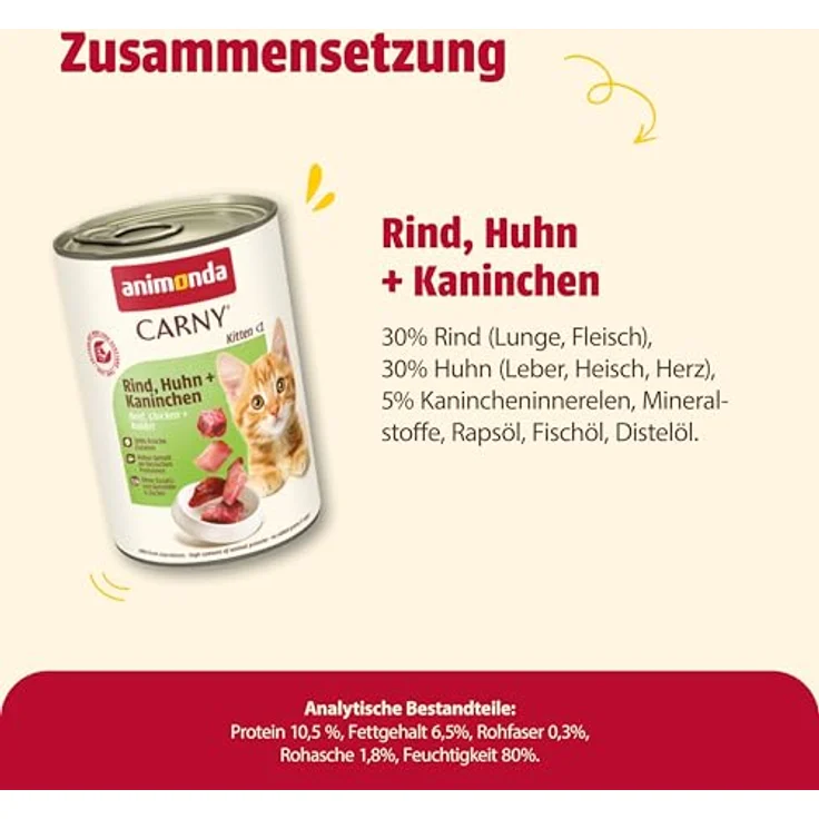 animonda Carny Kitten Nassfutter, Rind, Huhn + Kaninchen, 12x400g, ausgewogene Ernährung für wachsende Katzen – Bild 4