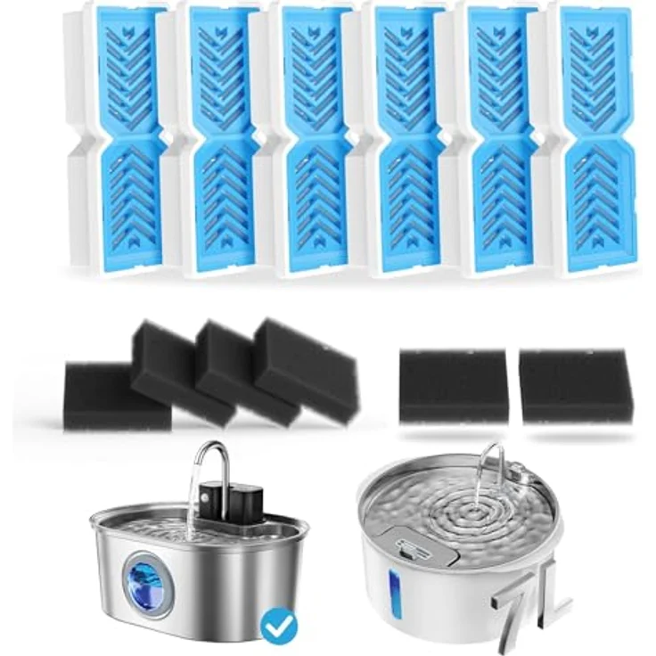 PEKTACO Katzenwasserbrunnenfilter PD-412, 6 Stück Ersatzfilter mit mehrstufigem Filtersystem für gesundes Wasser – Bild 1