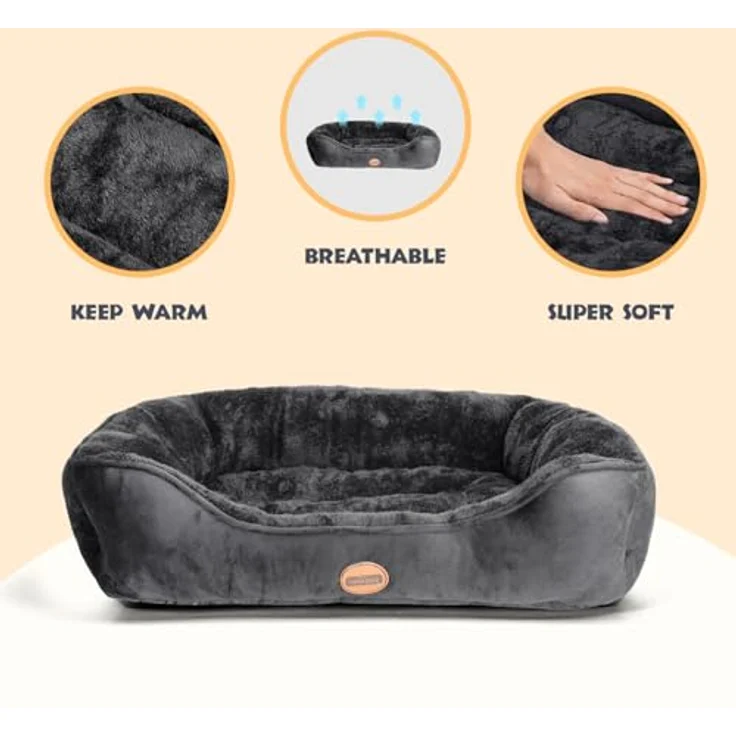 Nobleza Hundebett für Mittelgroße Hunde, Rutschfestes Hundekorb mit Superweicher Faserfüllung, Waschbar, Schwarz, 77x67cm – Bild 2