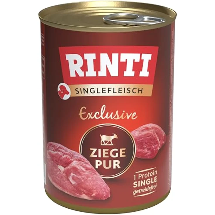 Rinti Singlefleisch Exclusive Ziege Pur, Hunde-Nassfutter mit ganzen Fleischstücken, 12 x 400 g, leicht bekömmlich, ohne Getreide – Bild 1