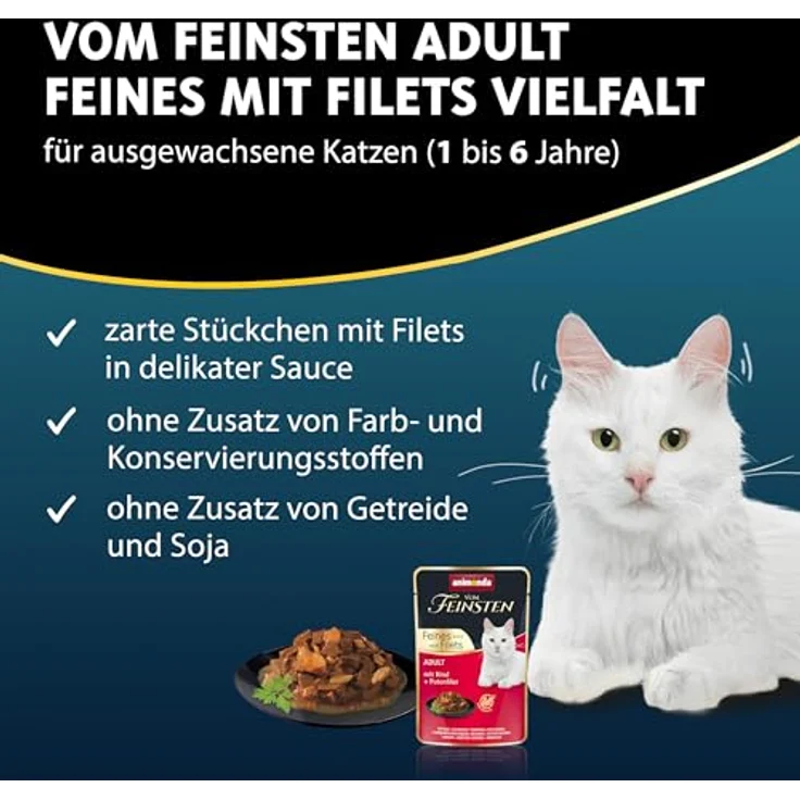 animonda Vom Feinsten Katzennassfutter Selection, 8 Portionsbeutel mit Filets, getreidefrei, ohne Zucker, fleischige Zutaten, Sortenmix, 8 x 85 g – Bild 2