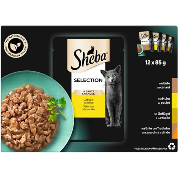 Sheba 96 x 85 g Varietäten Frischebeutel, Selection in Sauce Geflügel Variation für ausgewachsene Katzen, ohne künstliche Aromastoffe und Konservierungsstoffe – Bild 3