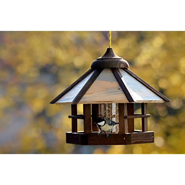 dobar Aufwendiges Design-Vogelhaus Camouflage mit Futtersilo, 6-eckige Wildvogel-Futterstation zum Aufhängen, 35 x 35 x 29 cm – Bild 6