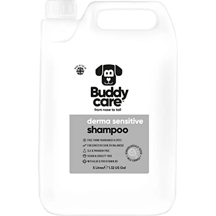 Buddycare Derma Sensitive Shampoo, Hundeshampoo für empfindliche Haut mit Aloe Vera und Pro-Vitamin B5, 5L – Bild 1
