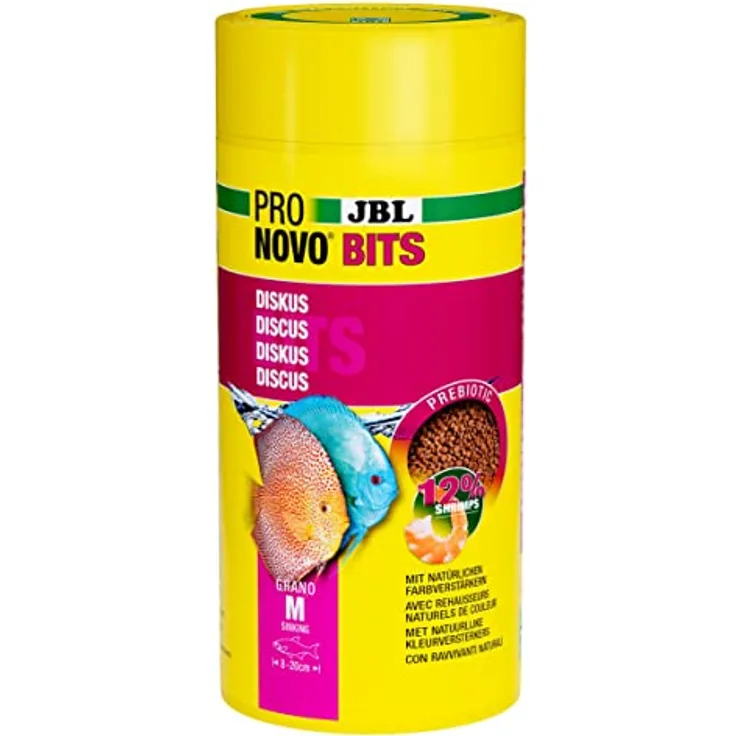JBL PRONOVO BITS GRANO, Hauptfutter-Granulat für Diskus und Buntbarsche, Größe M, 1000 ml, hochwertige Rohstoffe, gesunde Verdauung