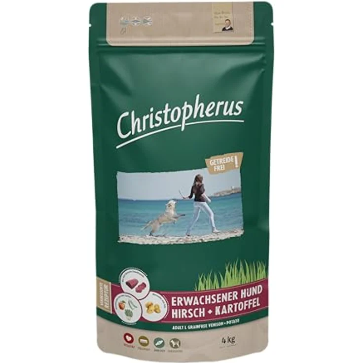 Christopherus Getreidefrei Hirsch und Kartoffel, Trockenfutter für Hunde, 2x12kg, speziell für Senioren und junge Hunde – Bild 1