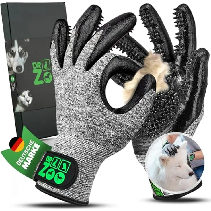 DR Zoo Fellpflegehandschuh, 1 Paar, Gr. M - Effektiver Waschhandschuh für die Fellpflege von Katzen, Hunden und Pferden mit 748 weichen Noppen – Bild 1