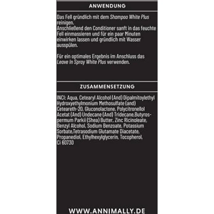 Annimally White Plus Conditioner, Natürliche Fellspülung mit Sheabutter für strahlend weißes Fell, ph-neutrale Pflege ohne Bleichmittel & Parfum - 500 ml – Bild 3