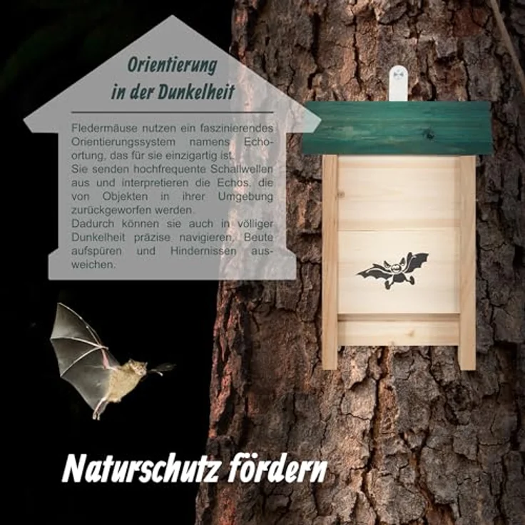 relaxdays Nistkasten Fledermauskasten 2er Set, schwarz, aus unbehandeltem Tannenholz mit Anflughilfe und rauer Oberfläche – Bild 6