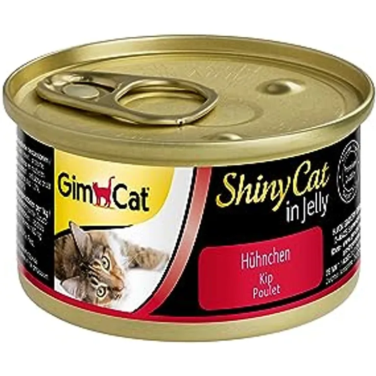 GimCat ShinyCat in Jelly Hühnchen, Nassfutter mit 38,6 % Fleischanteil und Taurin, 24 Dosen à 70 g