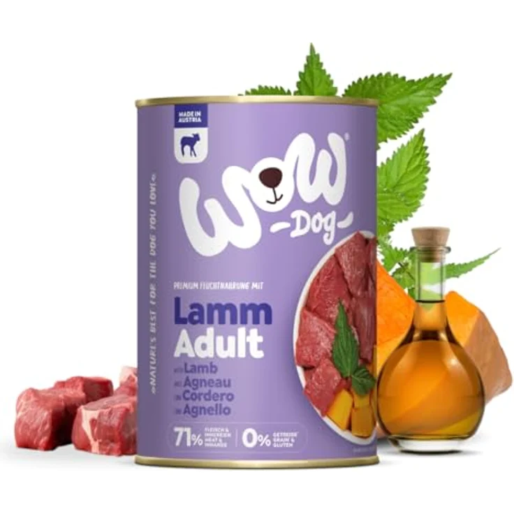 WOW Adult 6 x 400 g - Lamm, Hochwertiges Hunde-Nassfutter mit hohem Fleischgehalt, getreidefrei, unterstützt Haut und Fell, ohne Zuckerzusatz – Bild 1