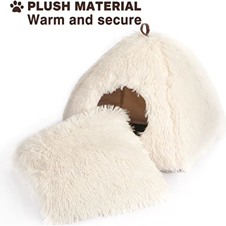 CATISM Katzenbett Waschbar, Flauschige Katzenhöhle mit rutschfestem Boden und 2-in-1 Design, Weiß – Bild 4