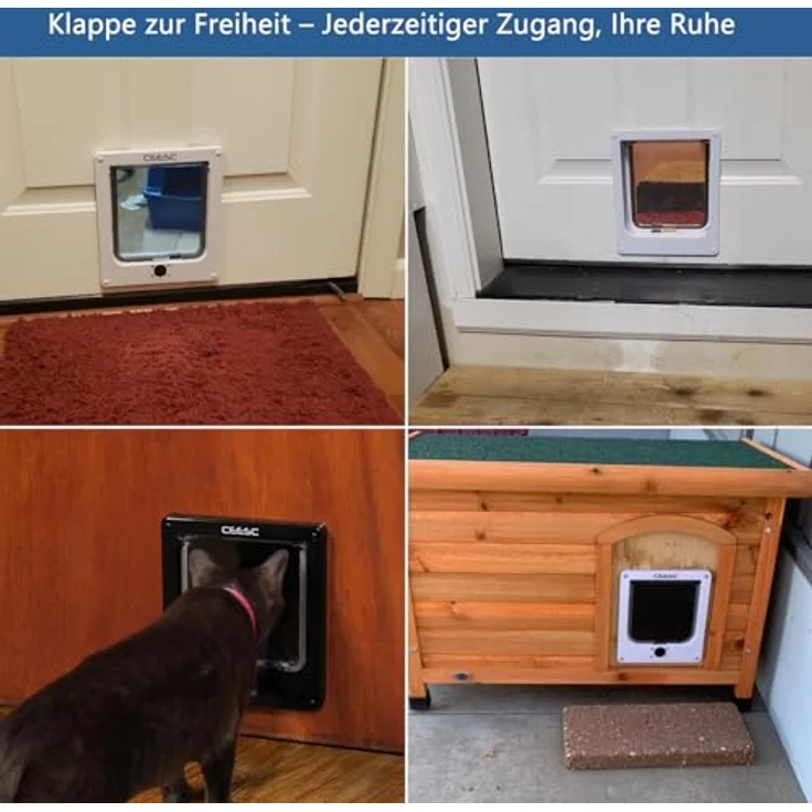 CEESC Große Katzenklappe mit wetterfestem Bürstenstreifen, 4-Wege-Verriegelung, für Haustiere bis 60 cm, verbesserte Version (L, schwarz) – Bild 2