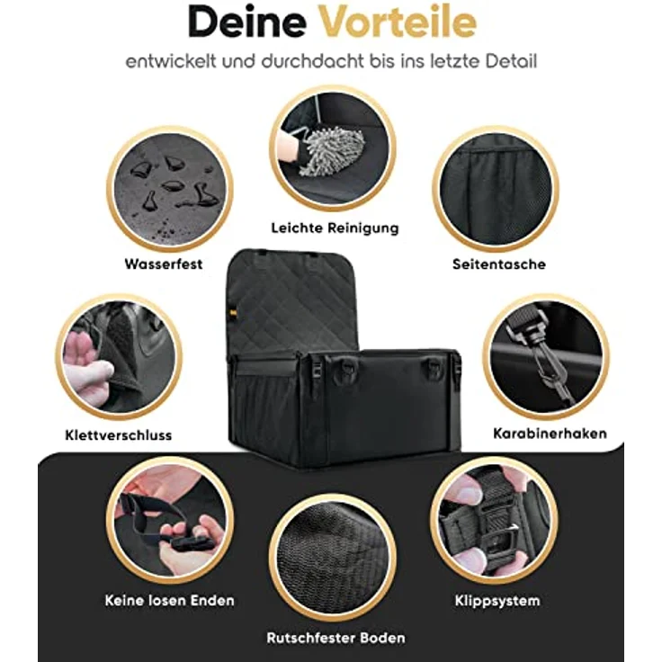 HELDENWERK® Hundeautositz, extra stabil mit 5 Gurten, kratz- und reißfest, wasserdicht, für Beifahrersitz und Rückbank – Bild 2