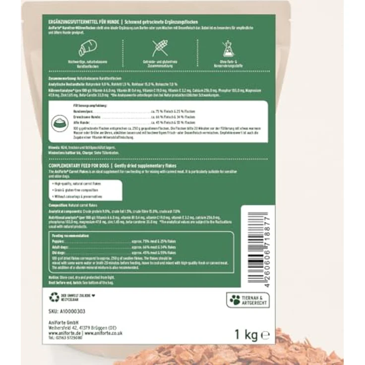 AniForte BARF-Line Karotten-Möhrenflocken, 1kg, getreide- und glutenfreies Hundefutter ohne künstliche Zusätze – Bild 8