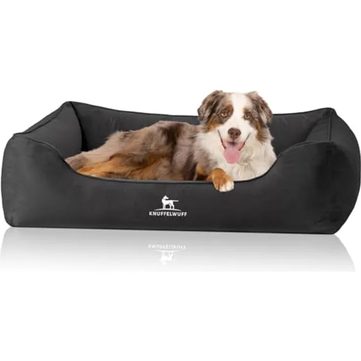 Knuffelwuff Orthopädisches Hundebett Jona Samt S Anthrazit | Memory Foam, Abnehmbarer Bezug, Gelenkschonend, Langlebig, Für kleine bis große Hunde