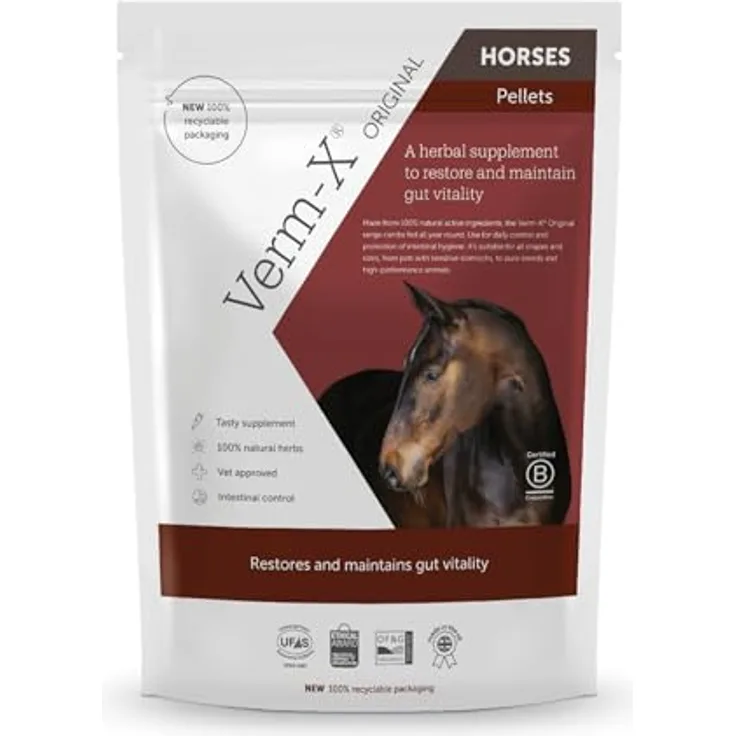 Verm-X Pellets für Pferde und Ponys, 750g, 100% natürliche Unterstützung der intestinalen Hygiene, leicht zu füttern