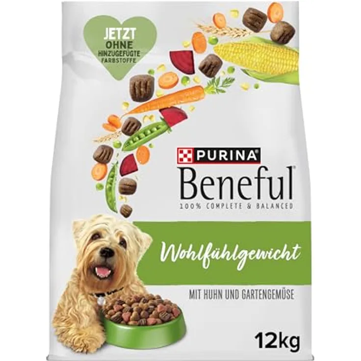 Beneful Wohlfühlgewicht Hundefutter trocken, mit Huhn und Gartengemüse, fettarm mit 20% weniger Fett, 1 x 12kg