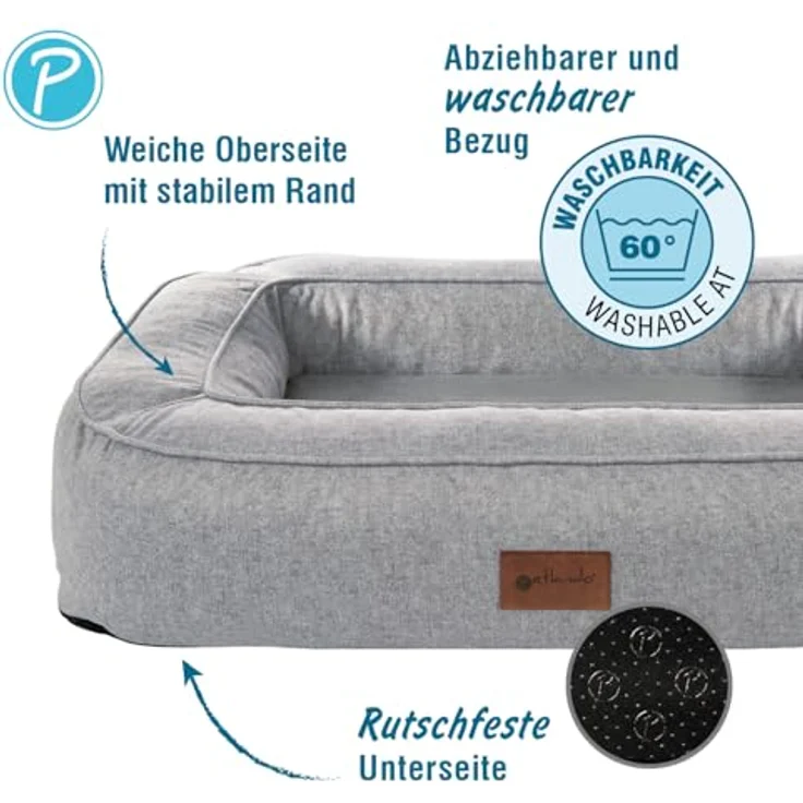 Petlando Hunde-Bett Lima Ortho, orthopädisches Hundebett in Stone, Druckentlastung, abnehmbarer Bezug, waschbar bei 30 °C, Wendekissen mit Fellimitat – Bild 3